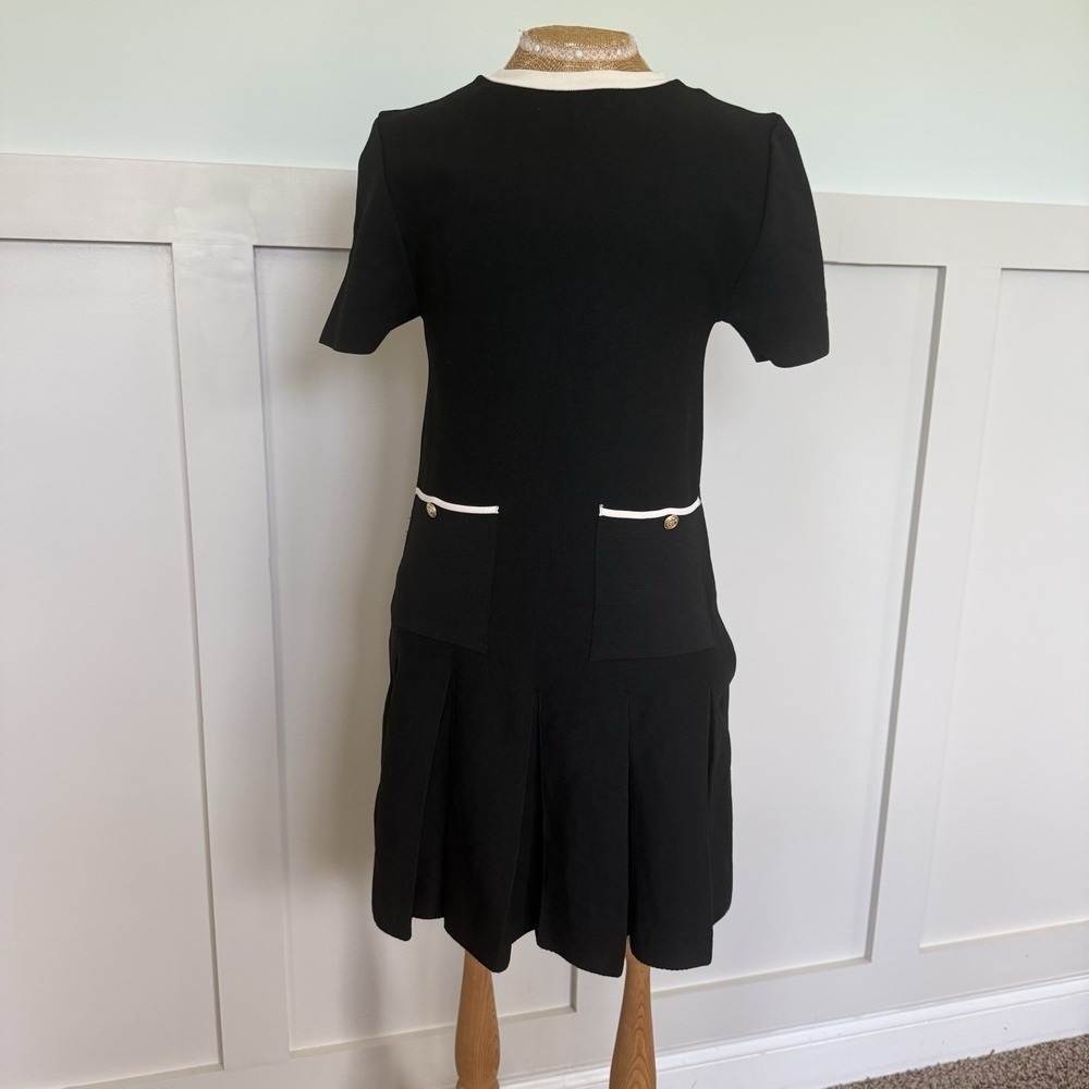 Zara Pleated Knit Dress MEDIUM black School Girl Preppy Classic Stretch Academia